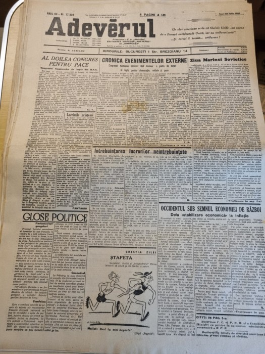 adevarul 24 iulie 1950-al doilea congres pentru pace