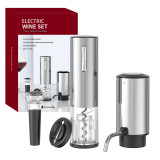 Set tirbuson electric reincarcabil, 4 in 1 dozator de vin electric, Accesoriu de taiat folie, dop sticla vin cu pompa vid pentru a scoate aerul, aerat