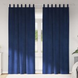 Draperii opace cu agățătoare, 2 buc., albastru &icirc;nchis, catifea