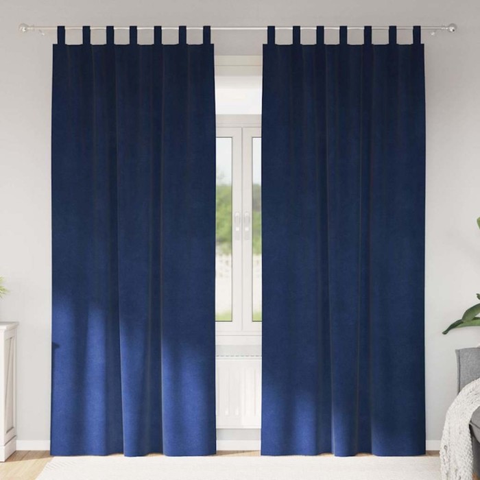 Draperii opace cu agățătoare, 2 buc., albastru &icirc;nchis, catifea