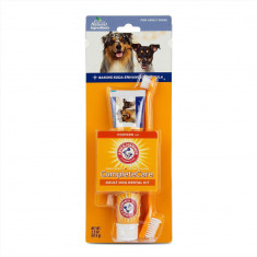 Set 1x Pasta de Dinti si 2x Periute pentru Caini, Arm &amp;amp;amp; Hammer, Complete Care, Enzimatica, Aroma Pui foto