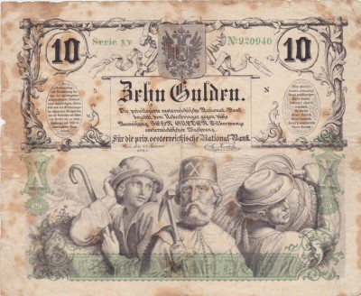 AUSTRIA 10 GULDEN GULDENI 1863 UZAT foto