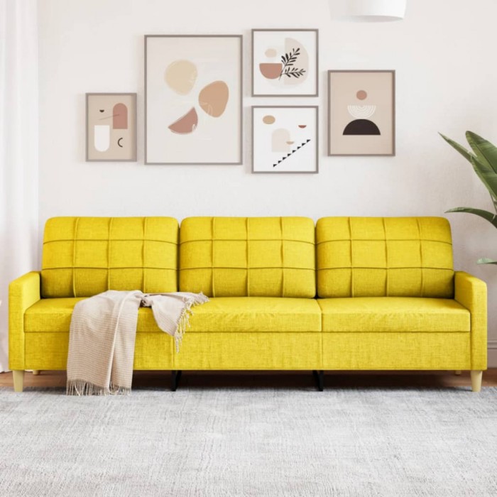 Gossi canapea cu 3 locuri, galben deschis, 210 cm, material textil