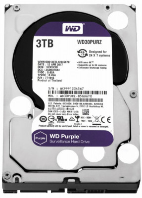 Hdd intern wd 3.5 3tb purple sata3 5400rpm 64mb surveillance hdd foto