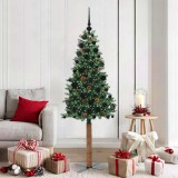 VidaXL Brad de Crăciun subțire Verde 180 cm PVC și lemn de PIN masiv 3394865