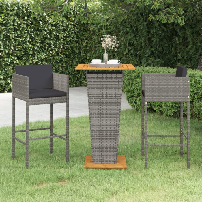 Set mobilier bar de gradina, cu perne, 3 piese, gri, poliratan GartenMobel Dekor