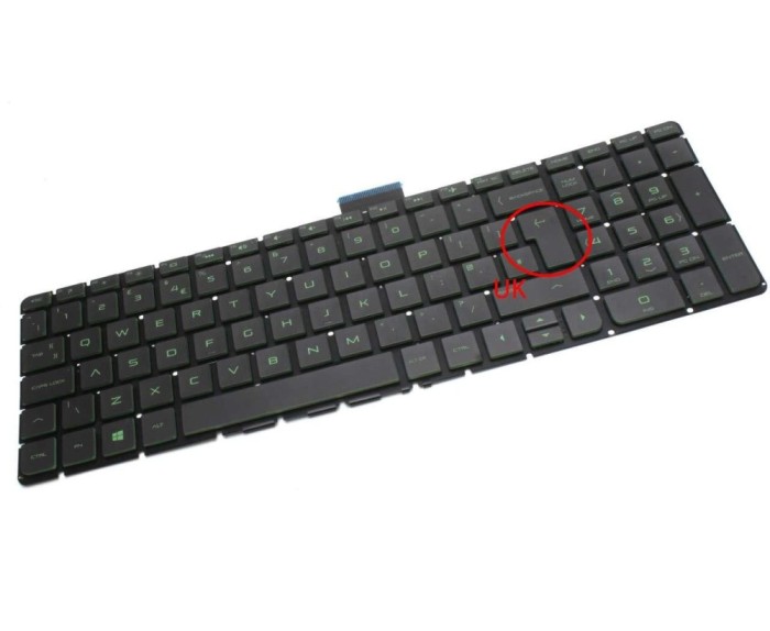 Tastatura HP Verde Pavilion 15 BC00NL iluminata layout UK fara rama enter mare, Pavilion 15 BC011NL iluminata