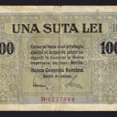 ROMANIA 100 Lei BGR 1917 - VG . Banca Generala Romana . Stare buna, mai rara