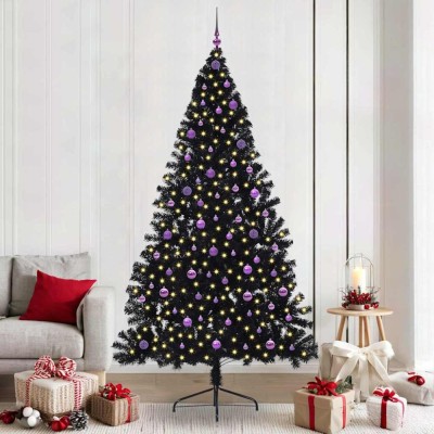 vidaXL Pom de Crăciun artificial pre-iluminat Negru 240 cm PVC 3397173 foto