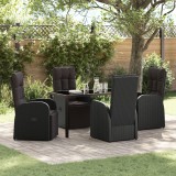 VidaXL Scaune de grădină reclinabile 5 pcs Negru 140 x 70 x 73 cm