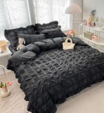 Cumpara ieftin Lenjerie pat dublu creponata,bumbac finet,6 piese,neagra-A873, Jojo Home