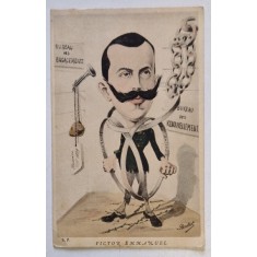 VICTOR EMMANUEL AL III - LEA , REGE AL ITALIEI ( 1900- 1947 ), CARICATURA de PAUTOT , CARTE POSTALA , CLASICA