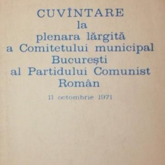 CUVANTARE LA PLENARA LARGITA A COMITETULUI MUNICIPAL BUCURESTI AL PARTIDULUI COMUNIST ROMAN 11 OCTOMBRIE 1971