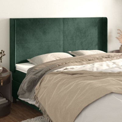 vidaXL Tăblie pat cu aripioare verde &amp;icirc;nchis 163x16x118/128 cm catifea foto
