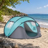 Cumpara ieftin Cort camping, 4 persoane, impermeabil, tip igloo, cu 2 ferestre, 2 intrari, husa, deschidere automata,&nbsp;albastru deschis si gri, 286x209x122 cm
