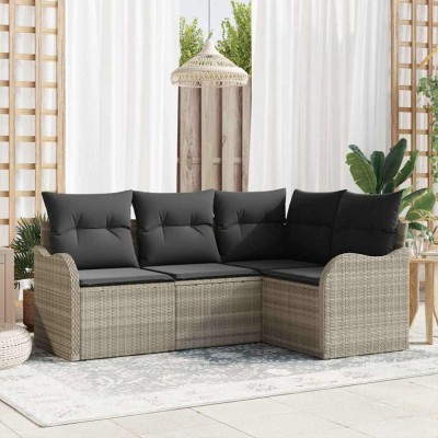 vidaXL Set de canapele pentru grădină 4 pcs Gri deschis Rattan poli 3345682 foto