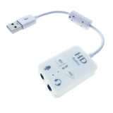 Cumpara ieftin Placa de sunet USB, Virtual 7.1 Channel, cu iesire 2 x Jack 3.5mm mama, butoane de comanda, indicator Led, alba