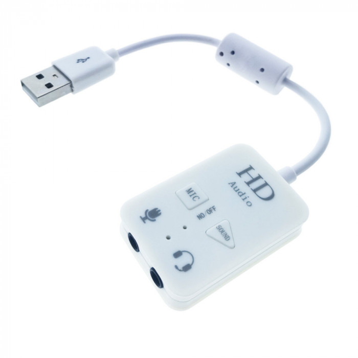 Placa de sunet USB, Virtual 7.1 Channel, cu iesire 2 x Jack 3.5mm mama, butoane de comanda, indicator Led, alba