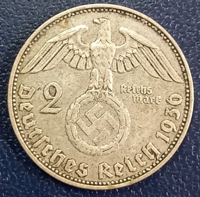(A1083) MONEDA DIN ARGINT GERMANIA - 2 REICHSMARK MARK 1936, LIT. D, NAZISTA, TIRAJ MAI MIC, AN MAI RAR foto