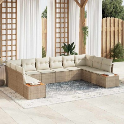 vidaXL Set de canapele pentru grădină cu pernă 10 pcs Bej Rattan poli 3348177 foto