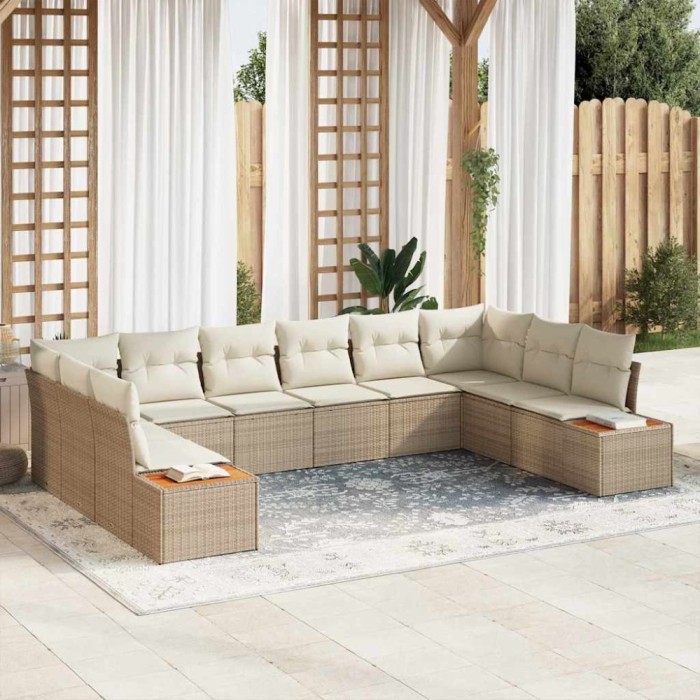 vidaXL Set de canapele pentru grădină cu pernă 10 pcs Bej Rattan poli 3348177