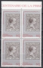 Spania1989-100 ani-Prima emisiune de timbre cu Alfonso al XIII-lea,Bloc de 4,MNH