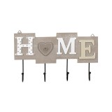 Umeras de perete, Home, 4 carlige, Lemn/Metal, 28x16.5 cm, Gri