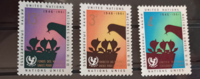 Națiunile Unite New York 1961 fauna păsări stilizate serie Nestampilata foto