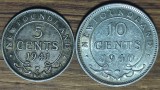 Cumpara ieftin Newfoundland Canada - set argint sterling - 5 + 10 cents 1941 &amp; 1940 - impecabile!