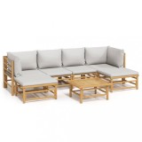 Cumpara ieftin Set mobilier de gradina cu perne gri deschis, 7 piese, bambus