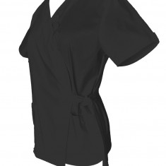 Halat Medical Pe Stil, Tip Kimono Negru cu Elastan, Model Daria - 3XL