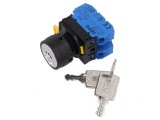 Comutator rotativ cu cheie 22mm 3 pozitii stabile negru - Comutator rotativ cu cheie 22mm