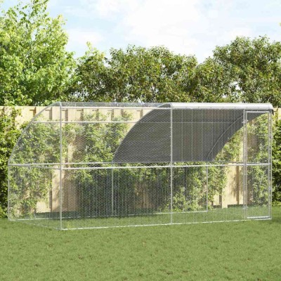 vidaXL Cușcă pentru pui Argintiu 400 x 200 x 198.5 cm Oțel galvanizat 3368322 foto