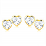 Cercei din aur 375 - două inimi cu zirconiu transparent &icirc;n monturi