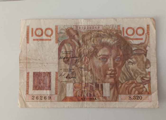 Bancnota Franta 100 franks 1949
