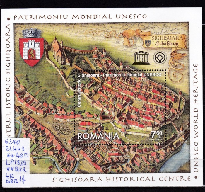 2009 Centrul istoric Sighisoara Bl. 449 LP 1839 MNH