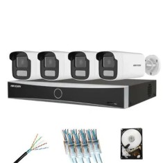 Sistem supraveghere complet 4 camere Hikvision 8MP Smart Dual Light 30m microfon, NVR 8 canale, HDD si accesorii instalare incluse SafetyGuard Surveil