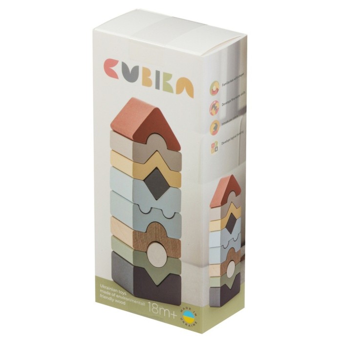 Jucarie din lemn cubika, set constructii turn - 10 piese