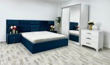 Set Dormitor Roma Blu Albastru cu pat matrimonial Dressing Noptiere Viena si Comoda Viena