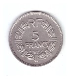 Moneda Franta 5 francs/franci 1935, stare buna, curata, Europa, Nichel