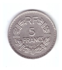 Moneda Franta 5 francs/franci 1935, stare buna, curata