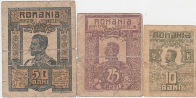 ROMANIA 10 BANI 1917, 25 BANI 1917, 50 BANI 1917 Ferdinand UZATE foto