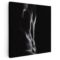 Tablou canvas nud barbat bust pe fundal negru, alb, negru 1326 Tablou canvas pe panza CU RAMA 40x40 cm