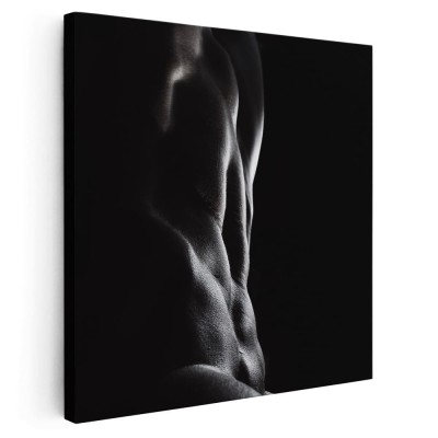 Tablou canvas nud barbat bust pe fundal negru, alb, negru 1326 Tablou canvas pe panza CU RAMA 30x30 cm foto