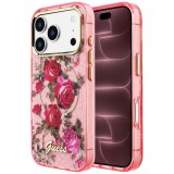 Husa MagSafe pentru Apple iPhone 18 Pro Max / 17 Pro Max, Guess, IML Glitter Blossom Roses, Roz