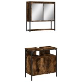 Cumpara ieftin Set mobilier de baie, 2 piese, stejar fumuriu, lemn prelucrat