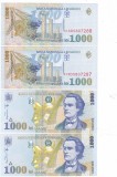 Romania 1 000 1000 Lei 1998 P-106 UNC Mihai Eminescu,x2 SERIE CONSECUTIVA