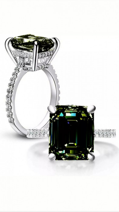 Noutate! Inel argint 925 placat rodiu cu moissanit , diamant de sinteza!!!verde