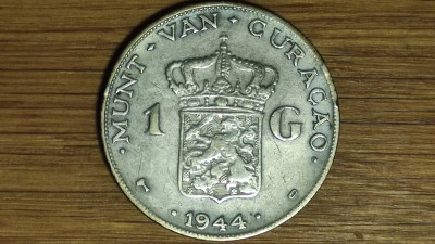 Curacao -moneda de argint rara an unic- 1 gulden 1944 D -Wilhelmina- tiraj 500k foto