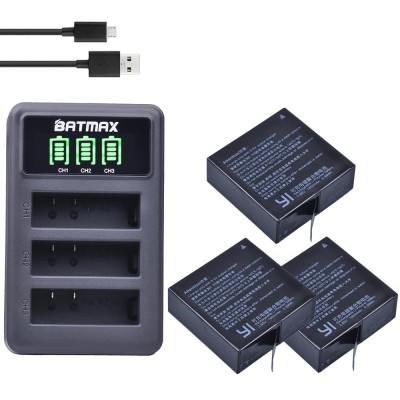 Set 3 acumulatori AZ16-1 1400mAh + incarcator triplu pt Xiaomi Yi 4K Yi 4K+ foto